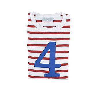 Red + White Breton Striped Number/Age T Shirt, 7 of 8