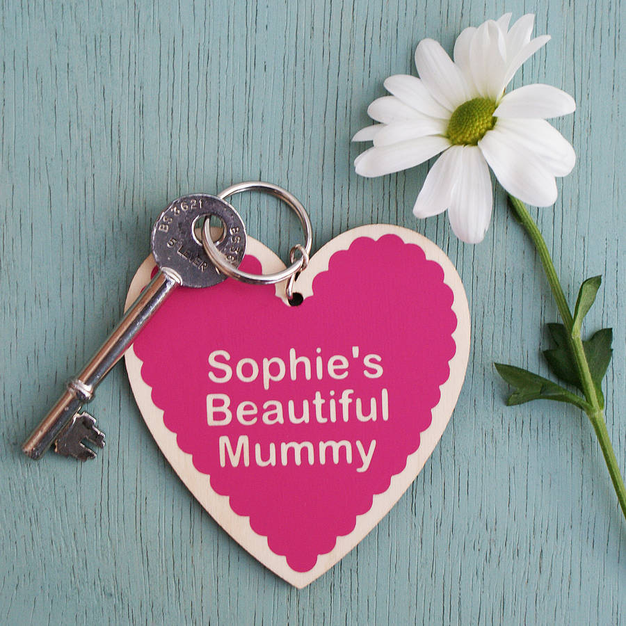 Image of Personalised Mummy Heart Keyring, Pink/Red/Purple