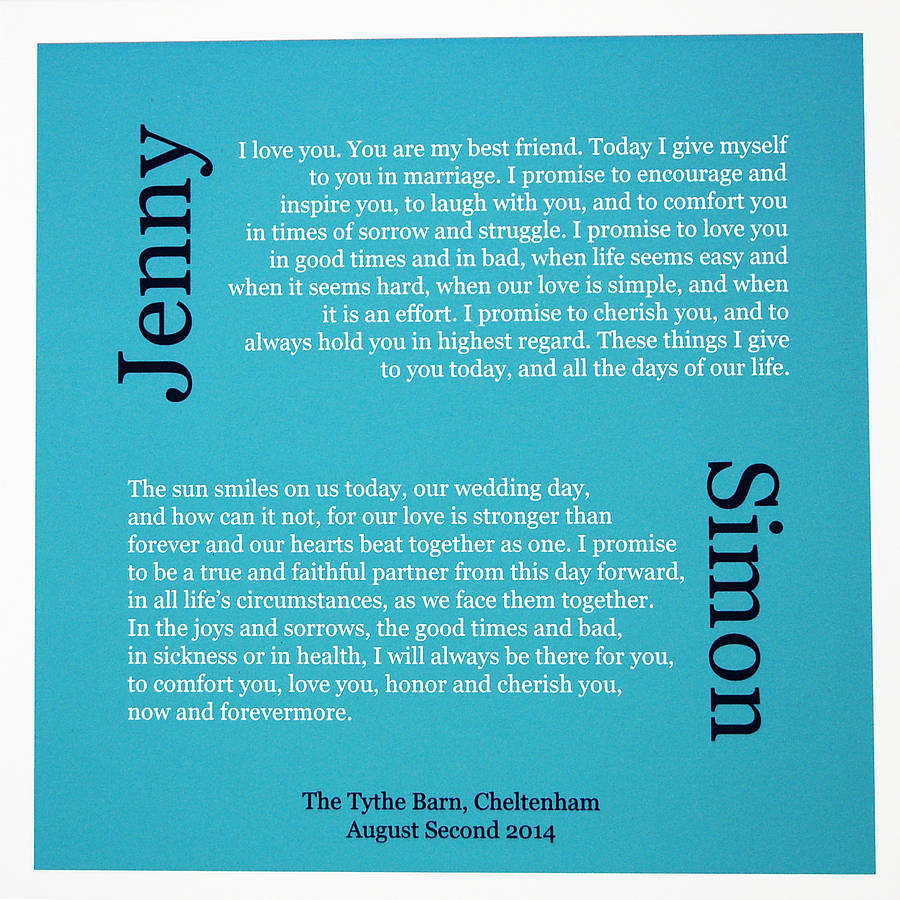 Personalised Wedding Vows Print By Spotty N Stripy 