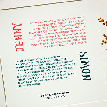 Wedding Vows Personalised Print, 7 of 10