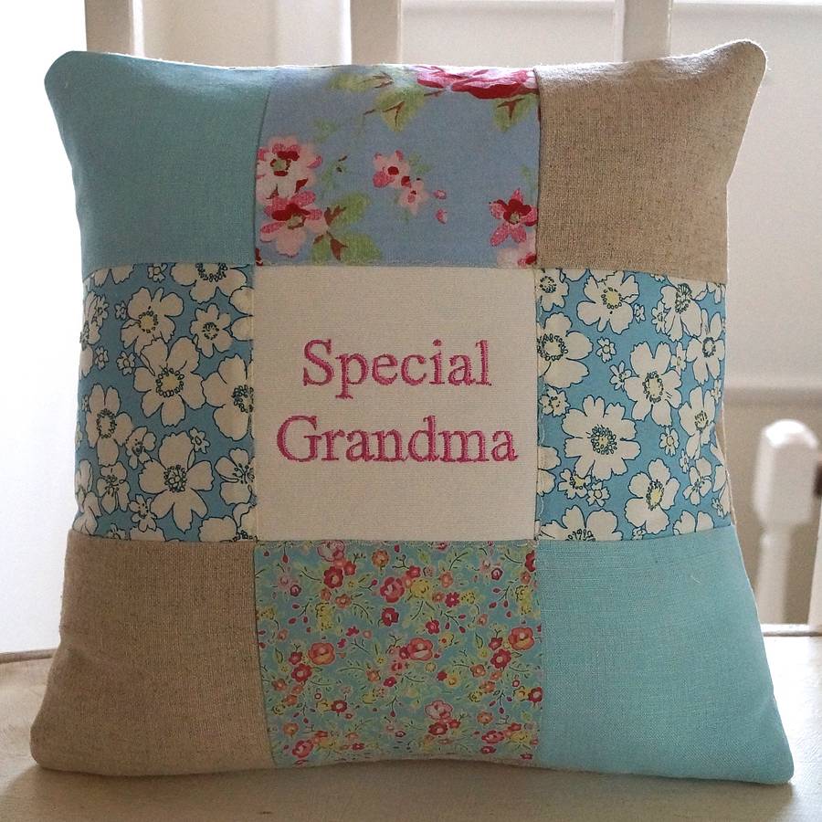 special grandma cushion blue and pink by tuppenny house designs