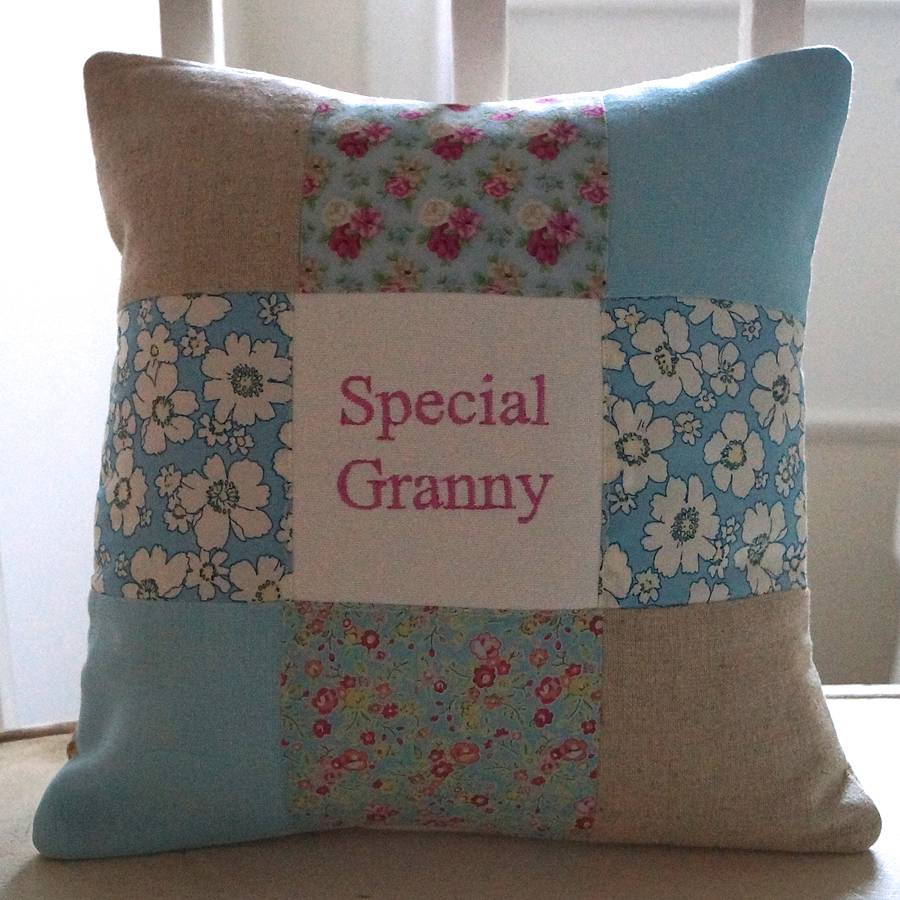 special grandma cushion blue and pink by tuppenny house designs