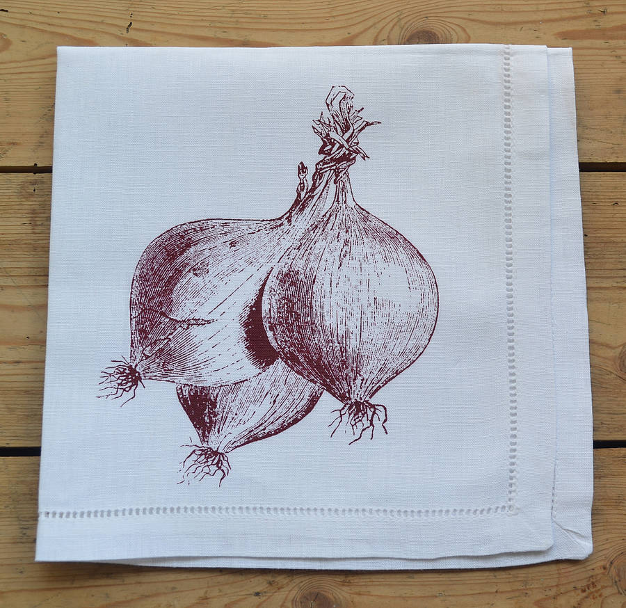 Artichoke, Garlic, Red Onion, Cabbage Napkin By The Linen Peddler