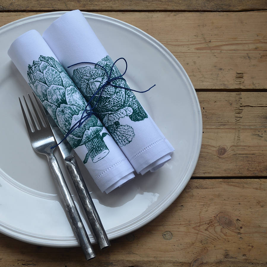 Artichoke, Garlic, Red Onion, Cabbage Napkin By The Linen Peddler