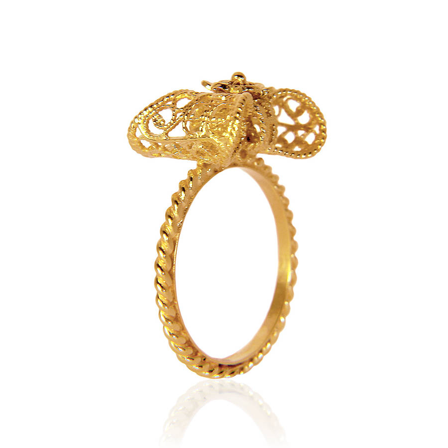 Gold Ethical Filigree Bow Ring Small By Lebrusan Studio ...