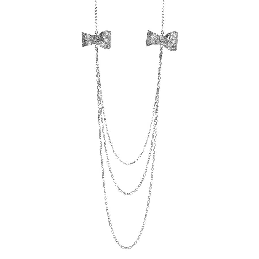 Silver Ethical Filigree Bow Necklace, 1 of 2