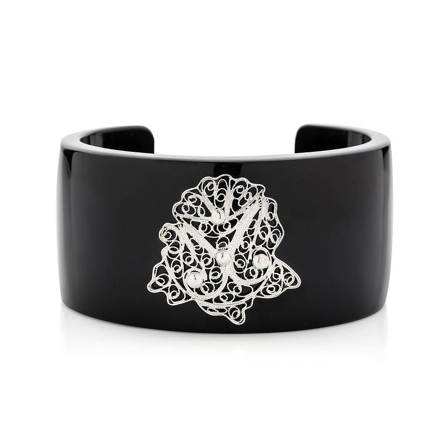 Filigree Flower Resin Cuff Bangle Black By Lebrusan Studio