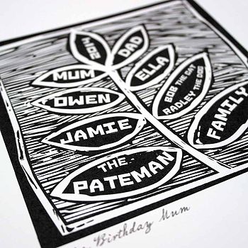 Black And White Woodcut Family Tree Print, 4 of 5