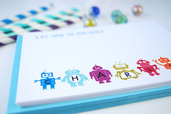 12 Personalised Robot Thank You Cards, 4 of 5