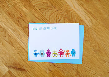 12 Personalised Robot Thank You Cards, 5 of 5