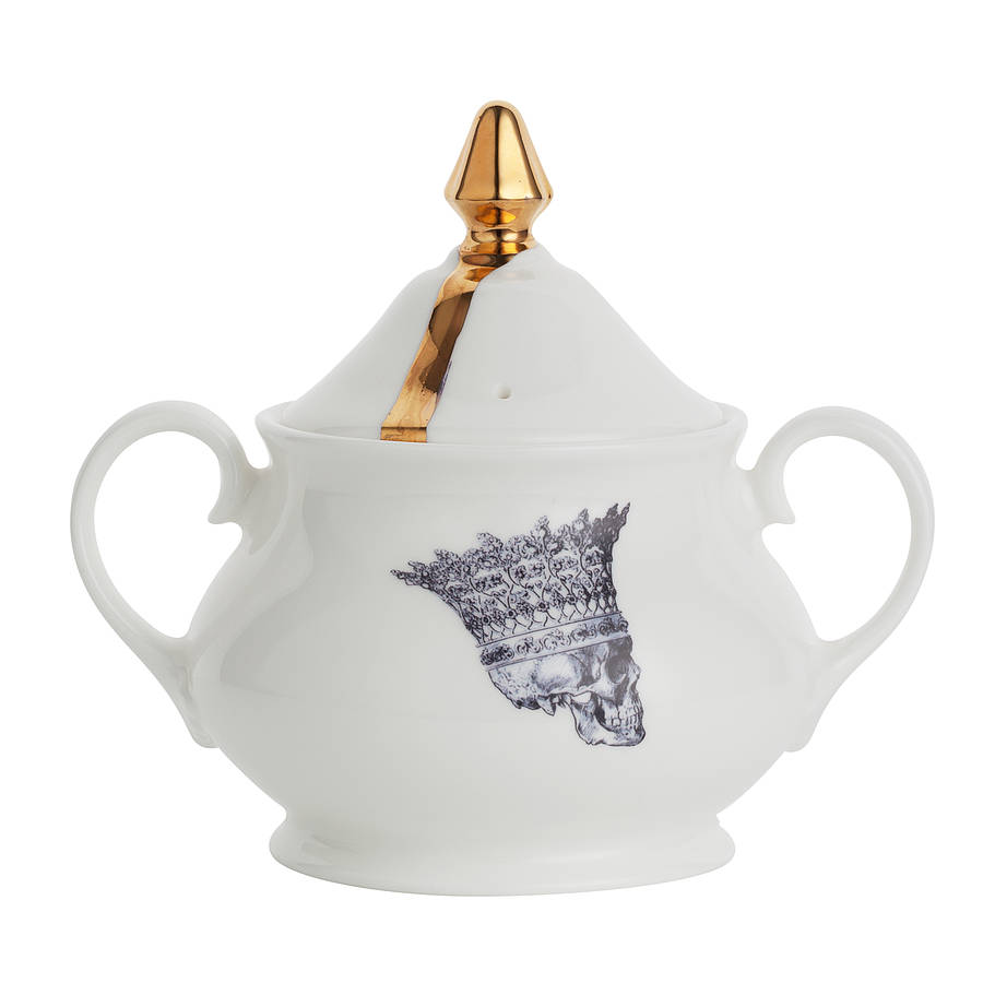skull in crown bone china sugar bowl by melody rose