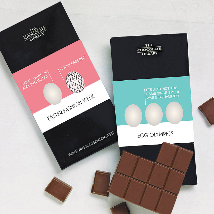 personalised funny easter egg chocolate bars by quirky gift library