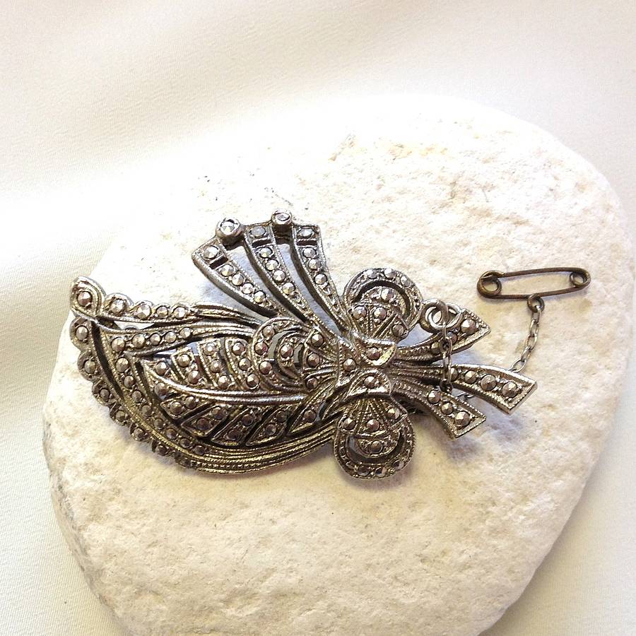 Vintage Safety Chain Marcasite Brooch By Iamia