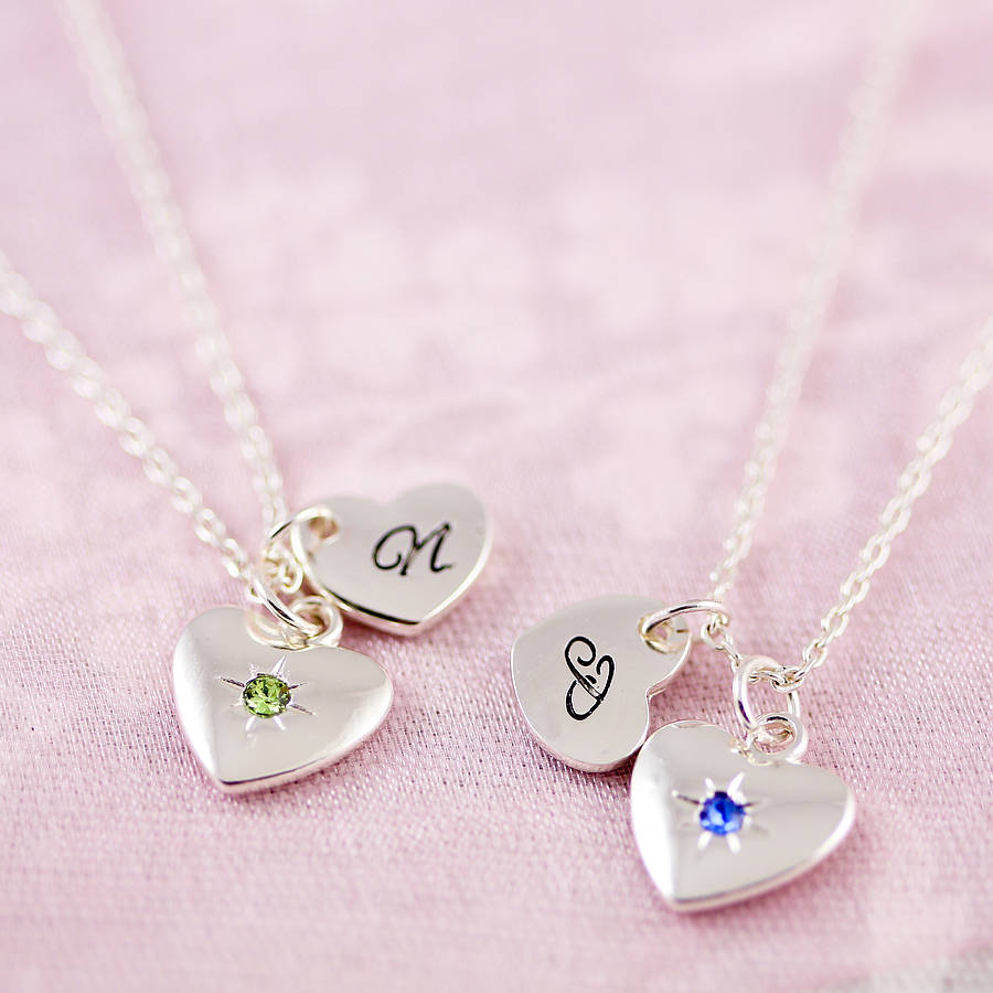 birthstone starburst heart charm necklace by j&s jewellery