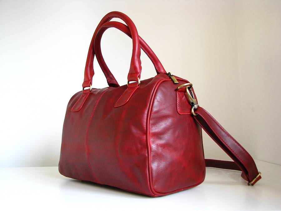 Vintage Red Leather Barrel Bag By The Leather Store ...