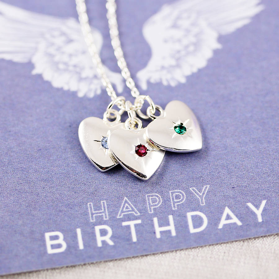 Family Birthstone Starburst Heart Necklace By J&S Jewellery