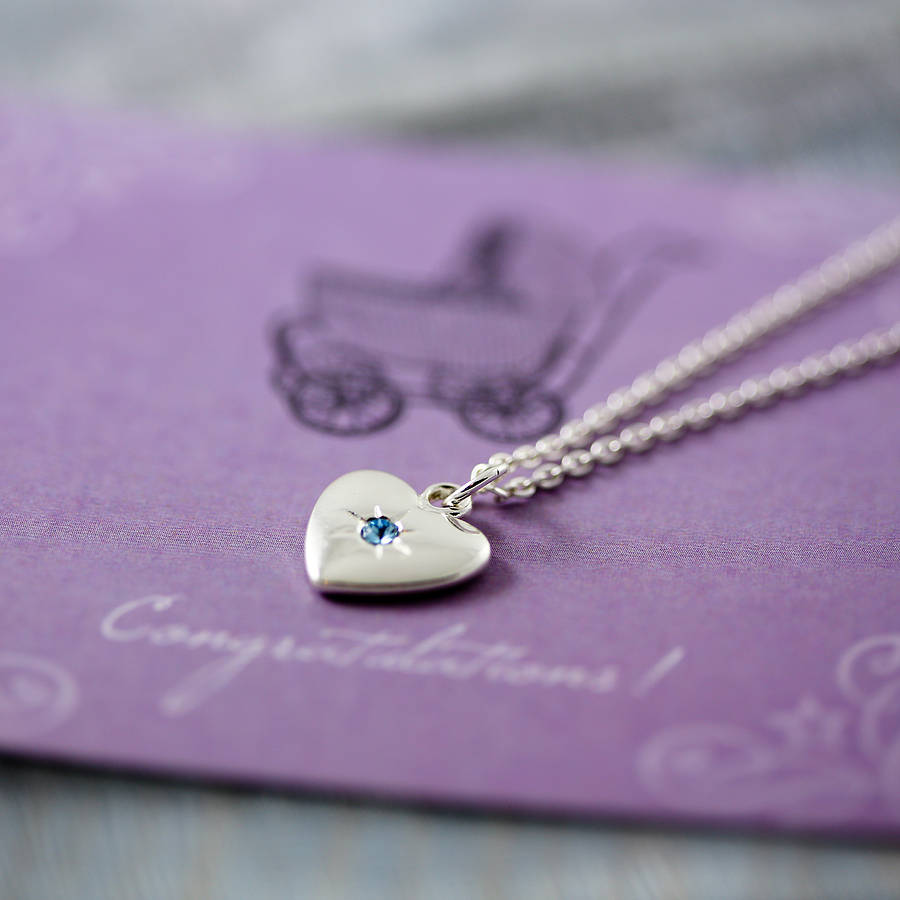 Birthstone Heart Necklace With Engraved Names Birthstone Heart