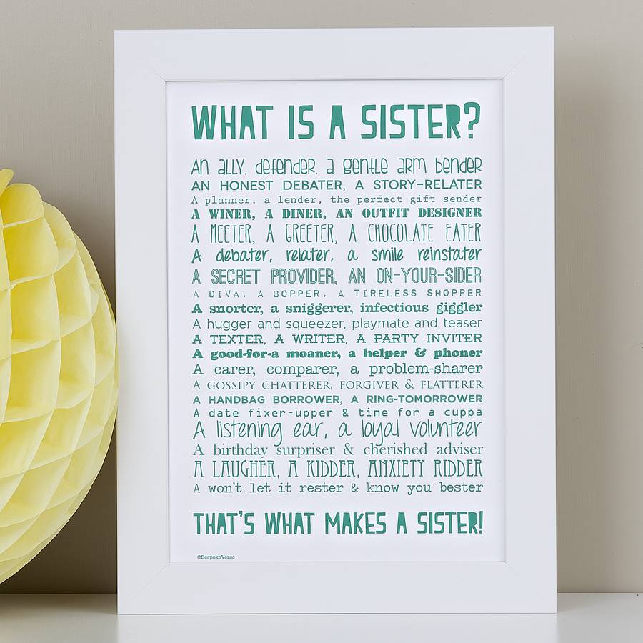 Personalised sister print with sister poem by bespoke 