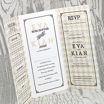 Vintage Typography Wallet Wedding Invitation, 4 of 11