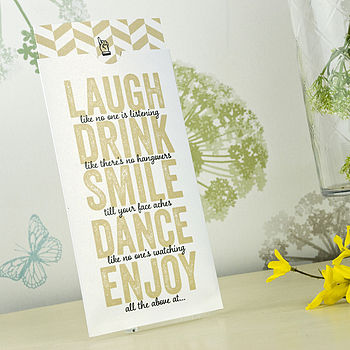'Laugh, Drink, Smile' Wedding Invitation, 12 of 12