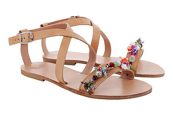 Hibiscus Open Toe Hand Embellished Leather Sandals, 4 of 6