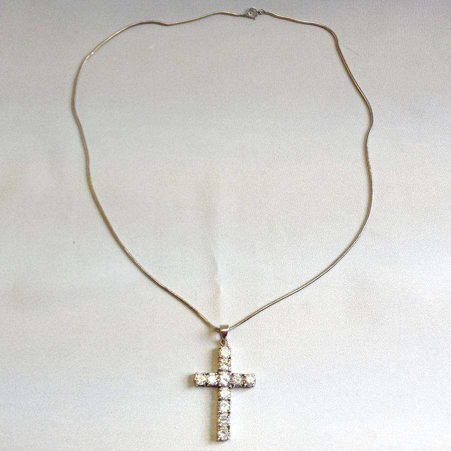 Silver And Diamante Cross Necklace By Iamia