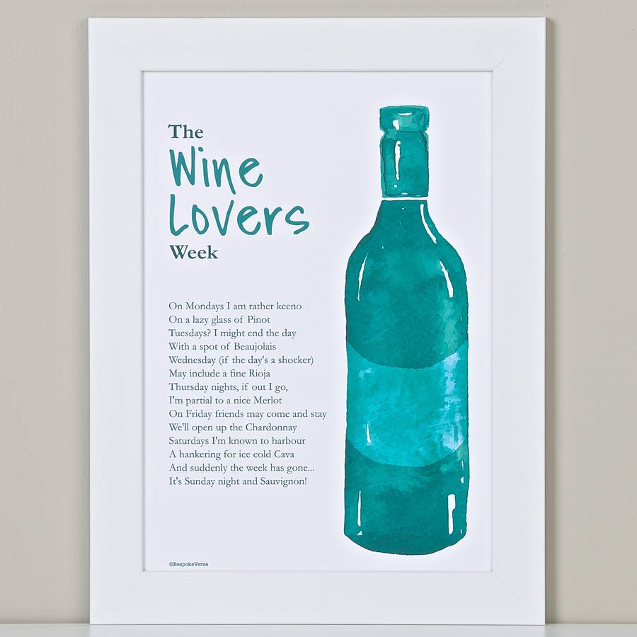 wine lover print with wine poem by bespoke verse