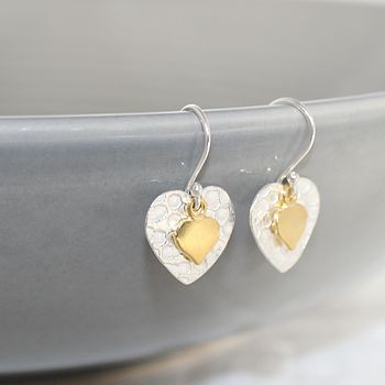 Silver And Gold Plated Heart Earrings, 5 of 9