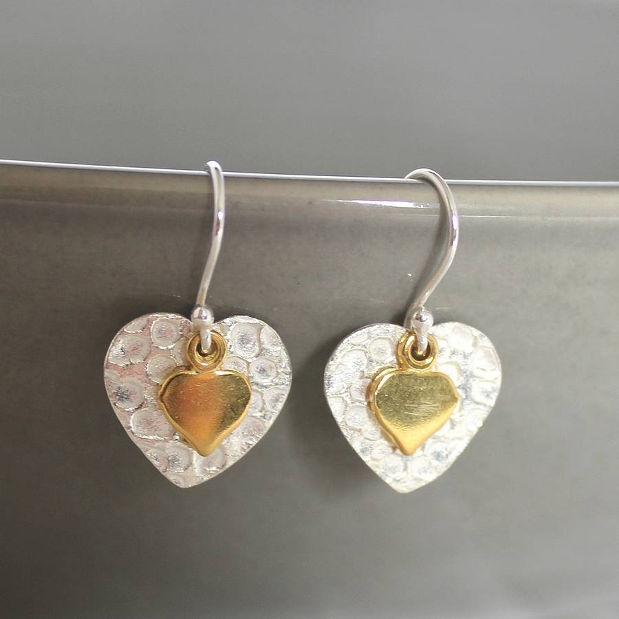 silver and gold heart earrings by bish bosh becca | notonthehighstreet.com