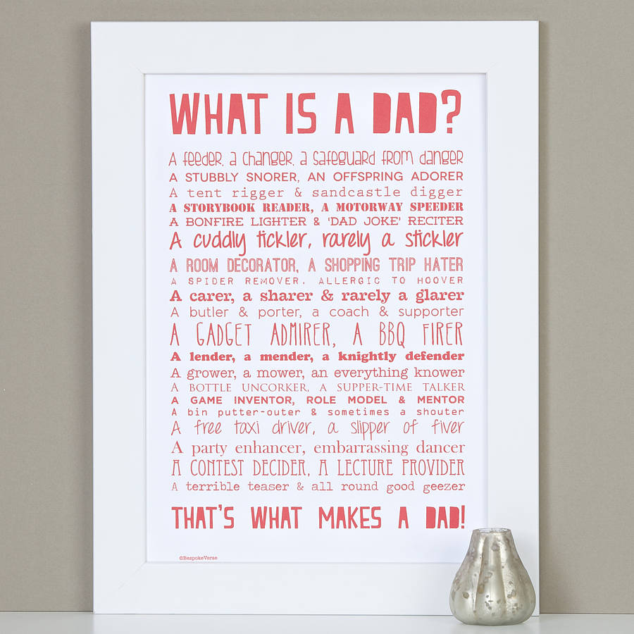 Personalised Dad Print With What Is A Dad Poem By Bespoke Verse 