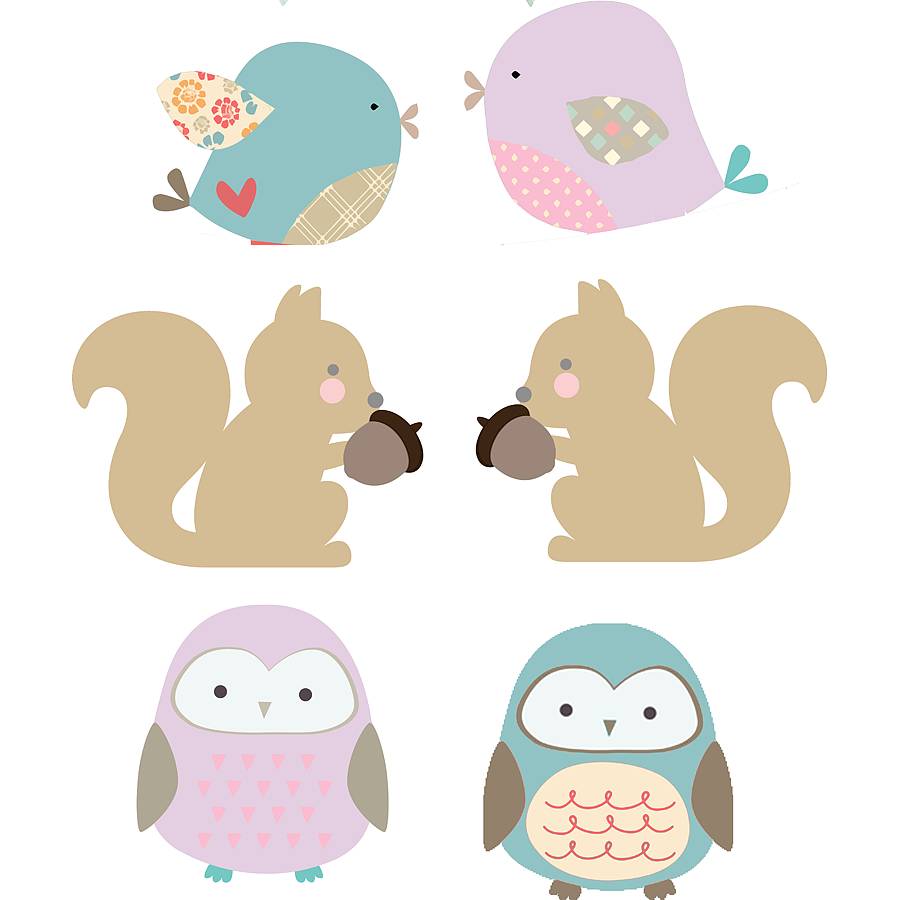 Owls, Birds, Squirrels Fabric Wall Stickers By Littleprints