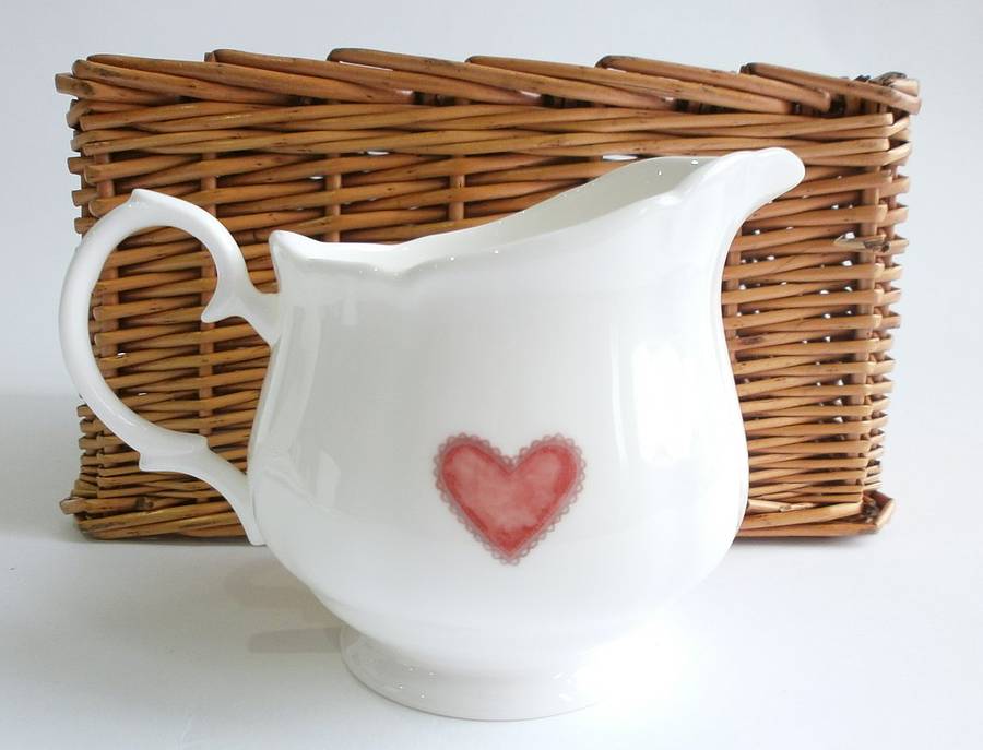 Teapot, Sugar And Cream Jug, Blue Or Red Heart Design, 1 of 6