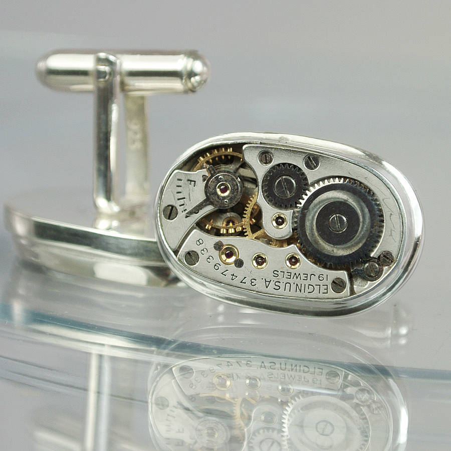Image of Elgin Watch Movement Sterling Silver Cufflinks, Silver