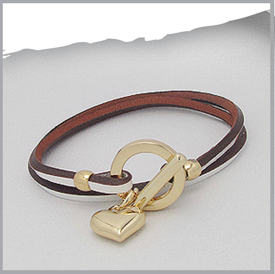 leather wrap around bracelet with gold heart by lovethelinks