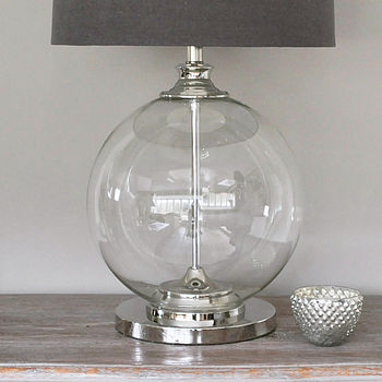 Glass Ball Table Lamp And Grey Shade, 3 of 5