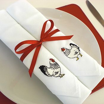 Mr And Mrs Chicken Embroidered Napkins, 3 of 5