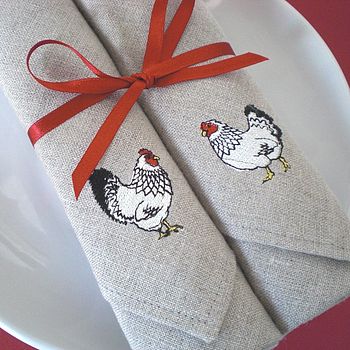 Mr And Mrs Chicken Embroidered Napkins, 5 of 5
