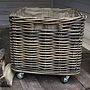 Square Rattan Log Basket With Wheels, thumbnail 1 of 3