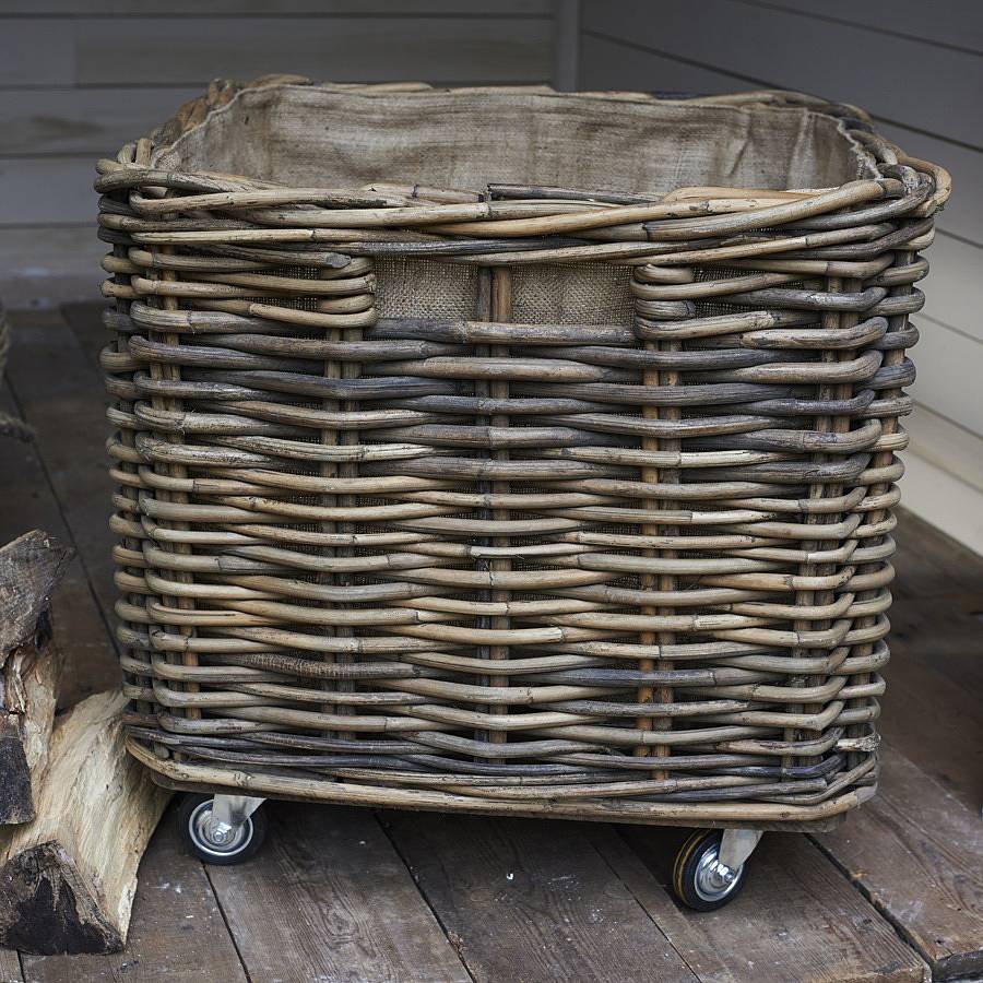 Square Rattan Log Basket With Wheels, 1 of 3