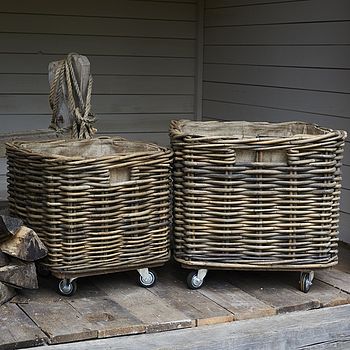 Square Rattan Log Basket With Wheels, 2 of 3