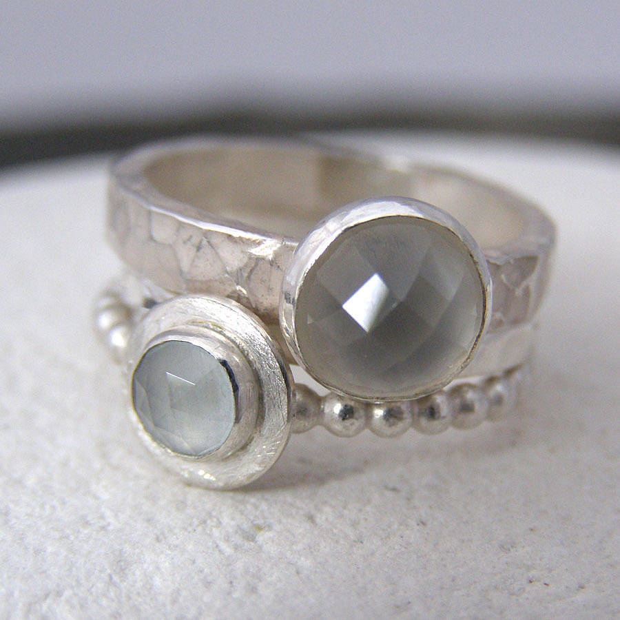 Moonstone And Aquamarine Stacking Rings By Soremi Jewellery