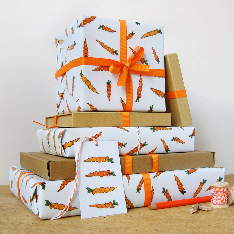 Illustrated Carrot Recyclable Wrapping Paper Set, 1 of 8