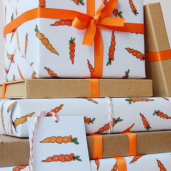 Illustrated Carrot Recyclable Wrapping Paper Set, 2 of 8