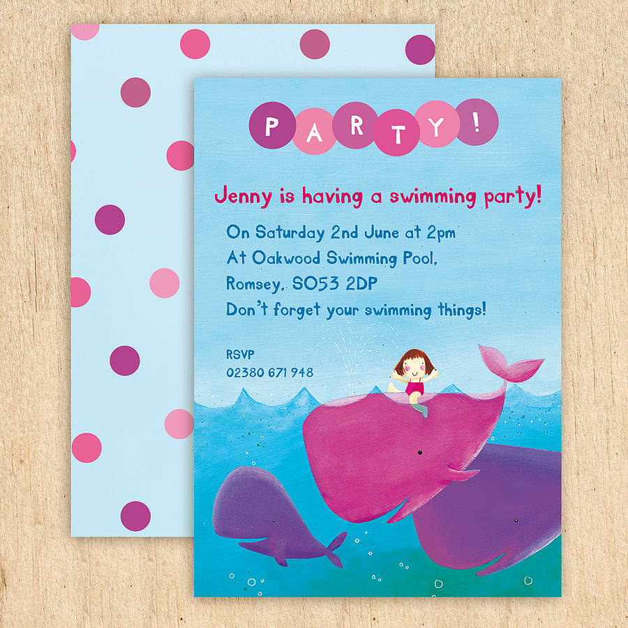 personalised swimming party invitations by made by ellis