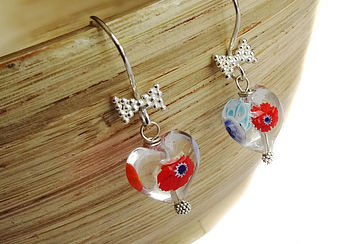 Valentines Murano Glass Millefiori Heart Earrings, 3 of 6