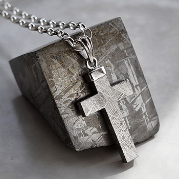 Muonionalusta Meteorite And Silver Cross Necklace, 5 of 8