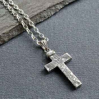 Muonionalusta Meteorite And Silver Cross Necklace, 7 of 8