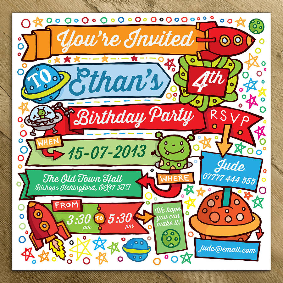 Rocket Childrens Party Invitations By A Is For Alphabet 