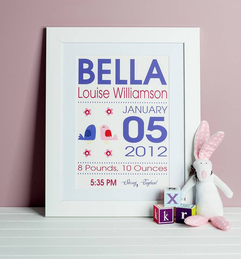 baby girl birds and flowers birth print by lisa marie designs... is on