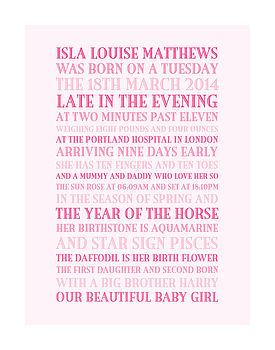 Personalised Baby Birth Story Print, 3 of 7